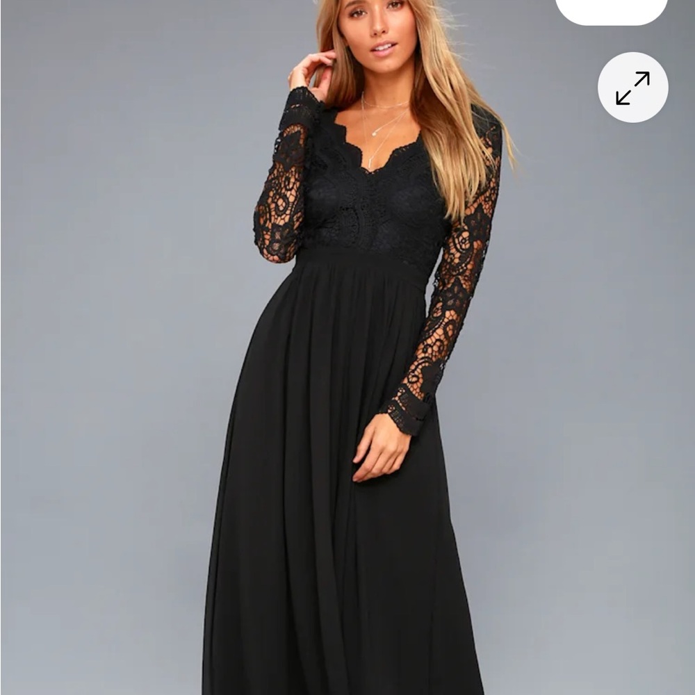 Lulu's Elegant Black Lace Long Sleeve Dress